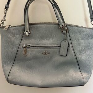 Coach Baby Blue Pebbled Leather Tote with Silver Hardware